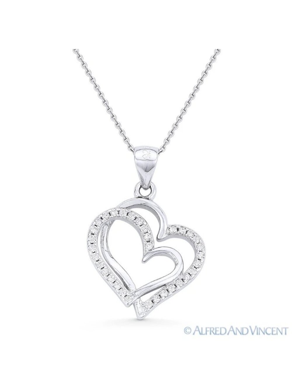 Heart CZ Crystal Love Charm Pendant & Necklace in 925 Sterling Silver w/ Rhodium